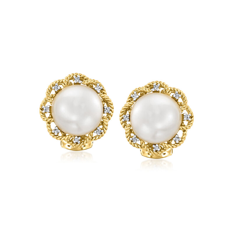 11-11.5mm Cultured Mabe Pearl Earrings with .11 ct. t.w. Diamonds in 18kt Gold Over Sterling  image number 0