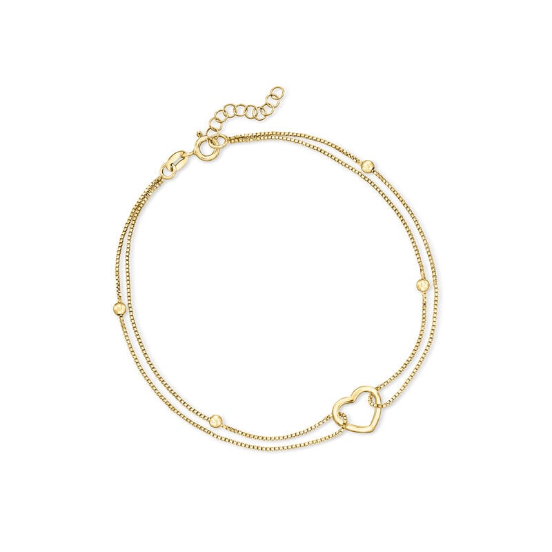 18kt Gold Over Sterling Heart and Bead Anklet. 9&quot; image number 0