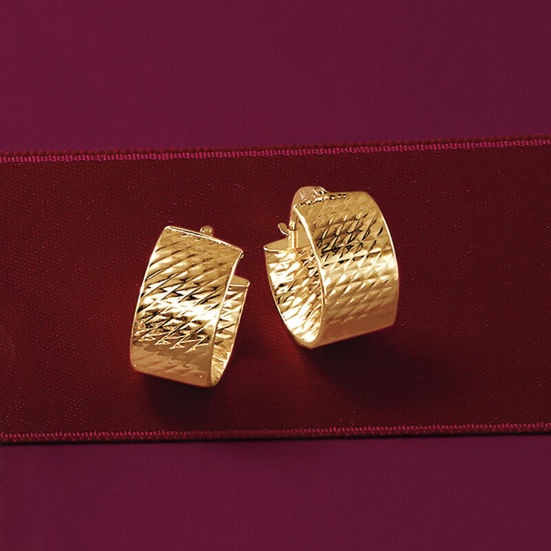 Italian 14kt Yellow Gold Textured Huggie Hoop Earrings. 1/2&quot; image number 2