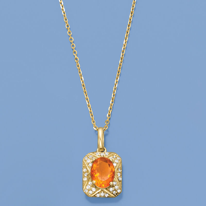 Fire Opal and .12 ct. t.w. Diamond Pendant Necklace in 14kt Yellow Gold image number 2