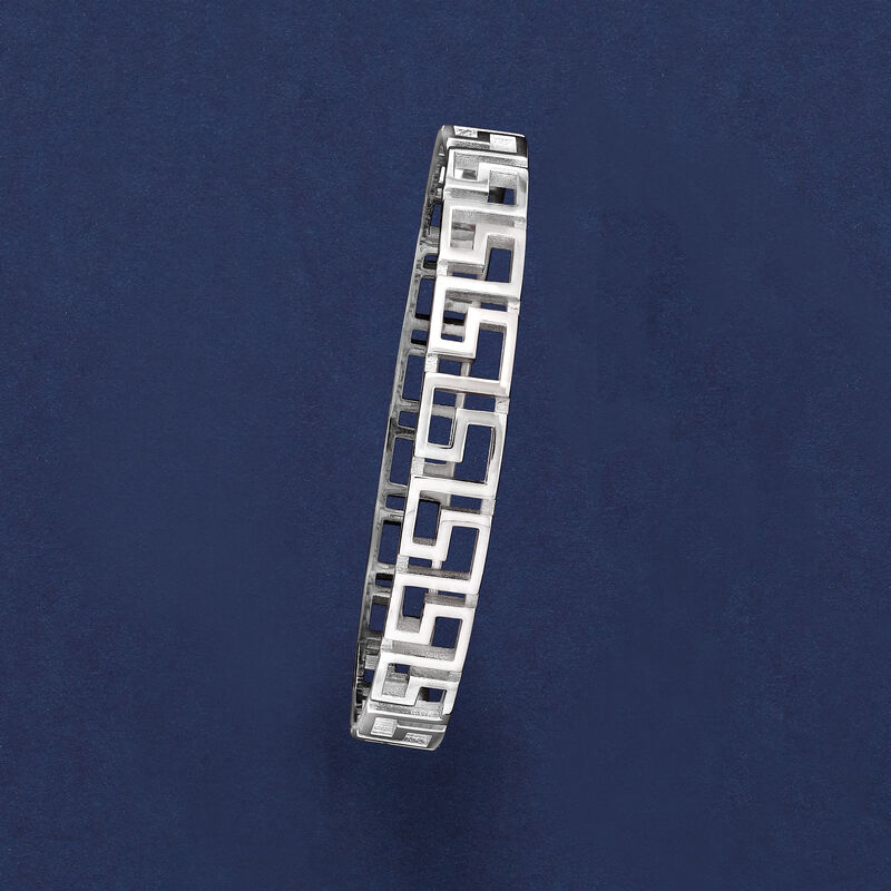 Italian Sterling Silver Greek Key Bangle Bracelet image number 2