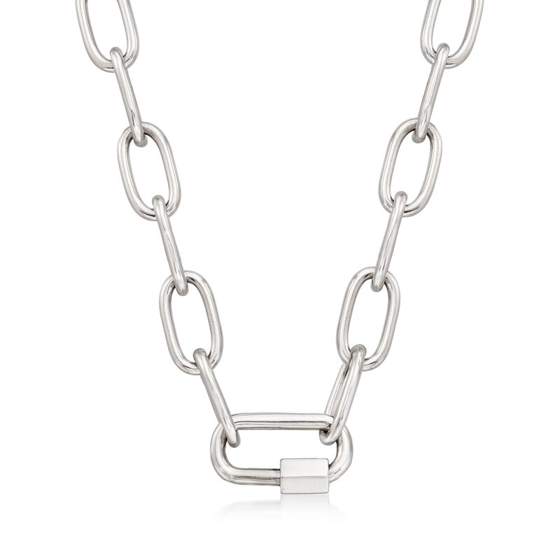 Italian Sterling Silver Carabiner Paper Clip Link Necklace image number 0