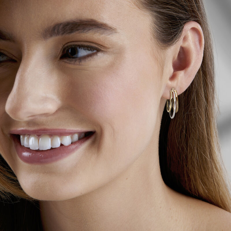 Italian 14kt Two-Tone Gold Triple-Oval Hoop Earrings. 7/8" image number 1