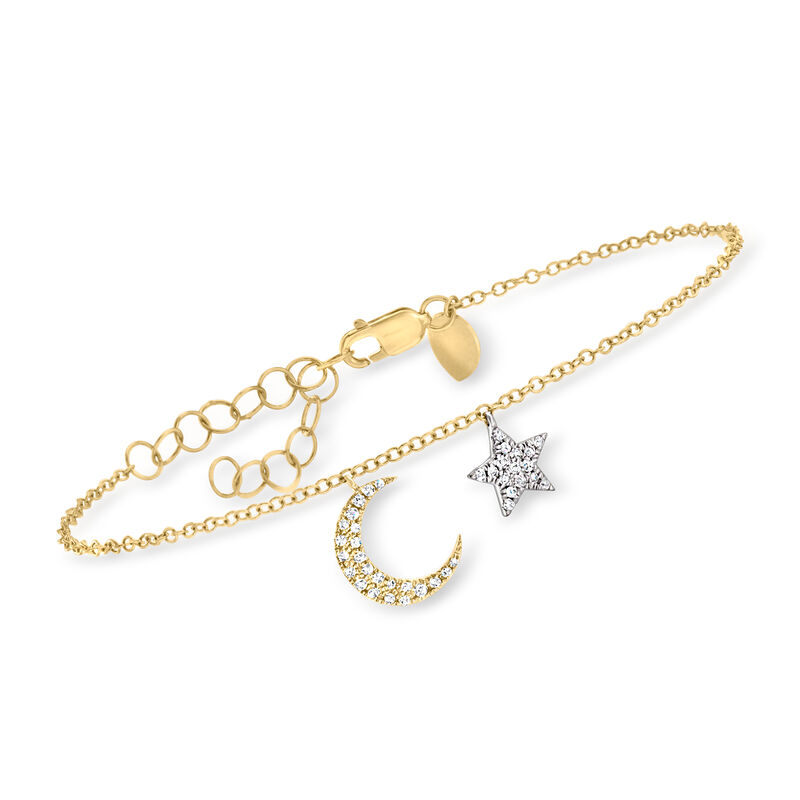 .12 ct. t.w. Diamond Star and Moon Bracelet in 14kt Two-Tone Gold. 6&quot; image number 0