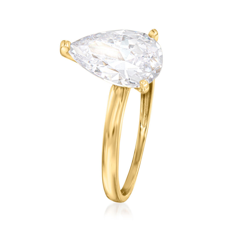 3.00 Carat Pear-Shaped CZ Solitaire Ring in 14kt Yellow Gold image number 2