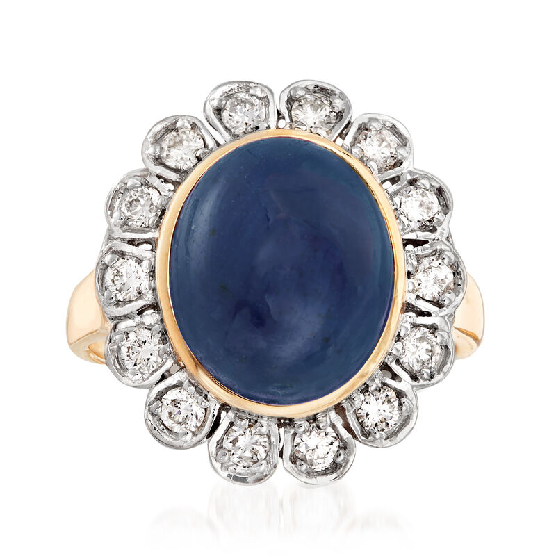 7.50 Carat Sapphire and .48 ct. t.w. Diamond Halo Ring in 14kt Yellow Gold image number 0