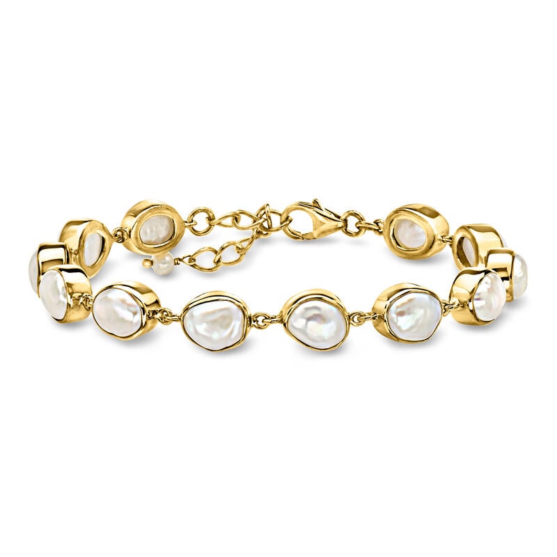 14kt Yellow Gold-Plated Bracelet with 3.5-8mm Cultured Baroque Pearls. 7" image number 0