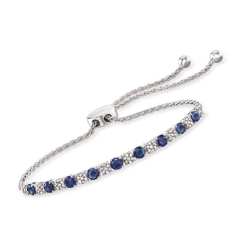 1.30 ct. t.w. Sapphire and .20 ct. t.w. Diamond Bolo Bracelet in Sterling Silver image number 0