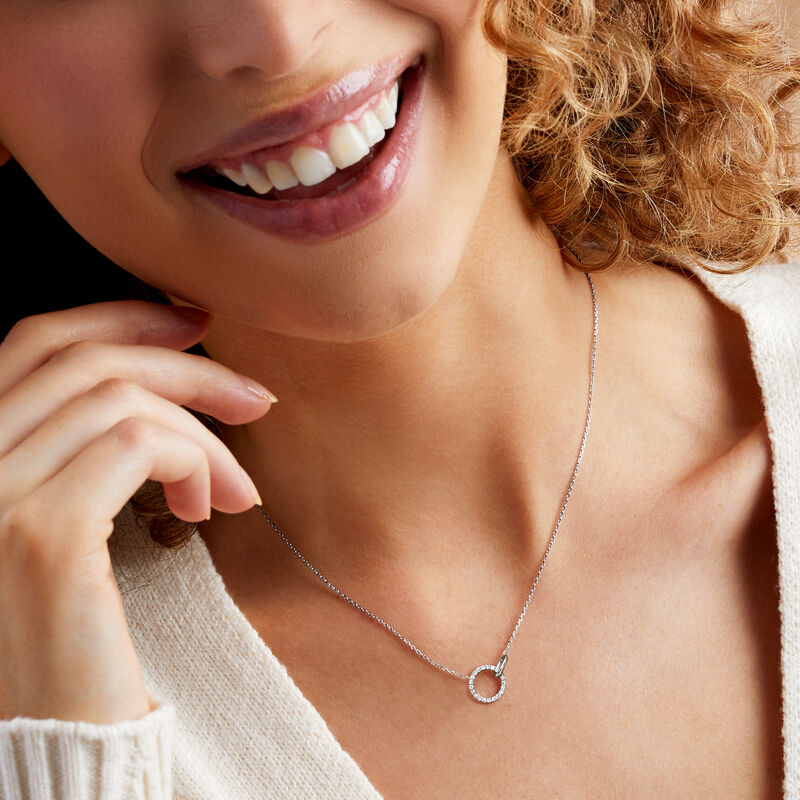 .10 ct. t.w. Diamond Interlocking-Circle Necklace in Sterling Silver. 16&quot; image number 5
