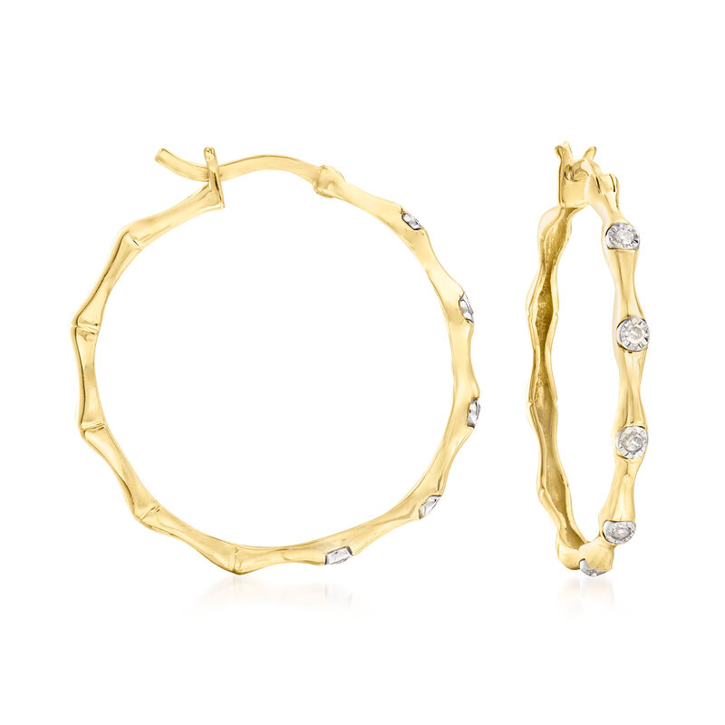 .10 ct. t.w. Diamond Bamboo Hoop Earrings in 18kt Gold Over Sterling image number 0
