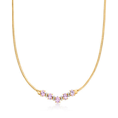 C. 1990 Vintage 2.25 ct. t.w. Amethyst V-Necklace with Diamonds in 10kt Yellow Gold