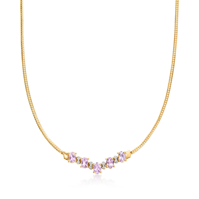 C. 1990 Vintage 2.25 ct. t.w. Amethyst V-Necklace with Diamonds in 10kt Yellow Gold. 17.5" image number 0