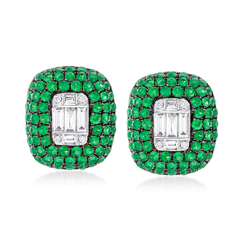 2.00 ct. t.w. Emerald and .36 ct. t.w. Diamond Earrings in 18kt White Gold image number 0