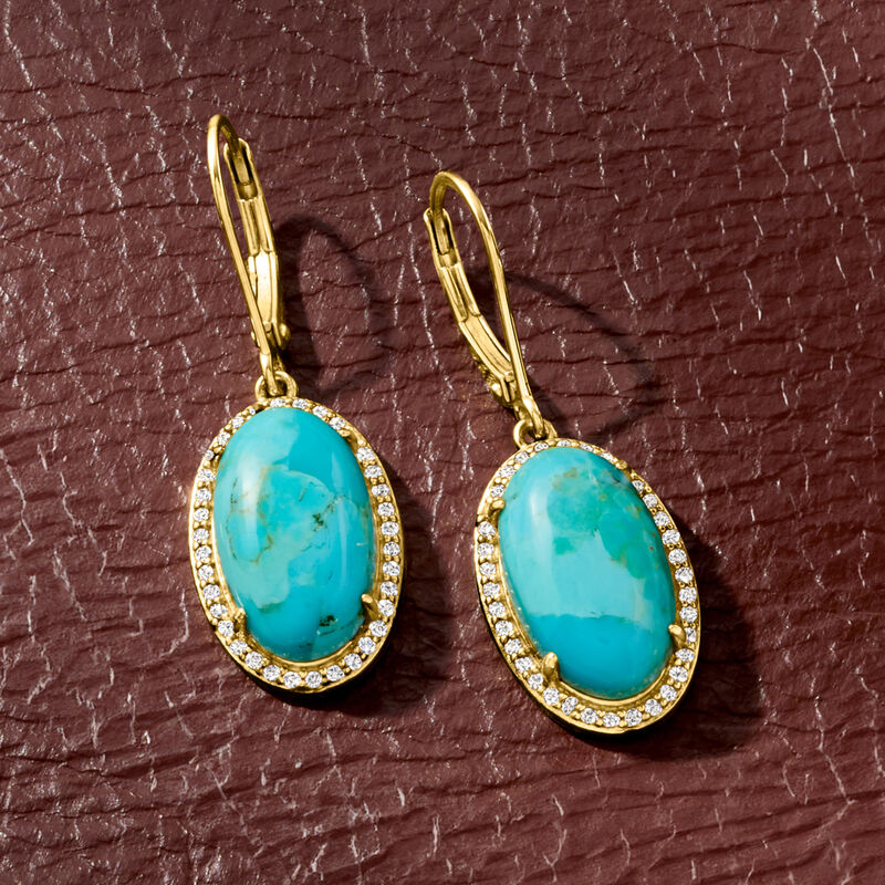 Turquoise and .40 ct. t.w. White Topaz Drop Earrings in 18kt Gold Over Sterling  image number 2