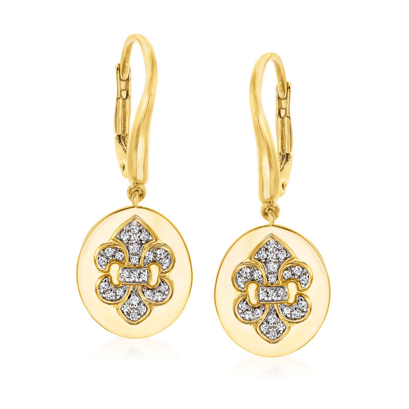 .18 ct. t.w. Diamond Fleur-De-Lis Drop Earrings in 18kt Gold Over Sterling image number 0