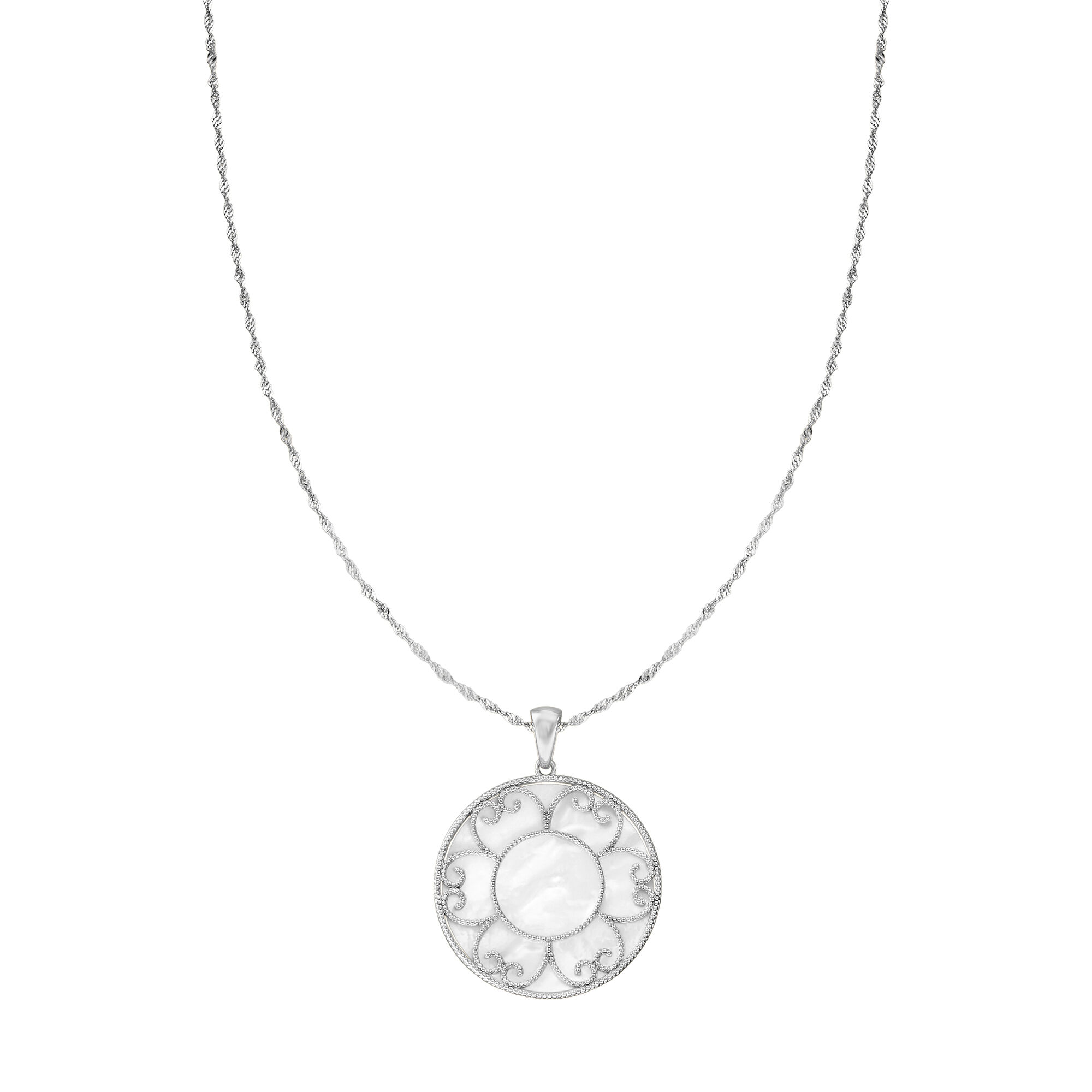 Mother-Of-Pearl Floral Pendant Necklace in Sterling Silver