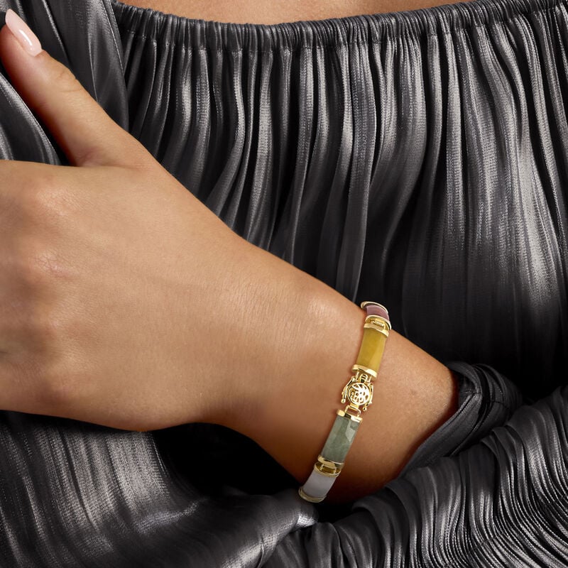 Multicolored Jade "Good Fortune" Bracelet in 18kt Gold Over Sterling image number 1