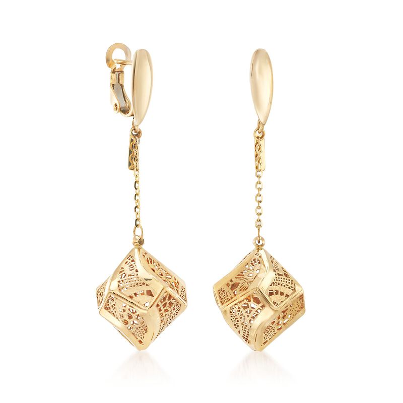 Italian 14kt Yellow Gold Geometric Filigree Drop Earrings image number 2