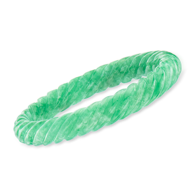 Carved Jade Bangle Bracelet. 7.5&quot; image number 0