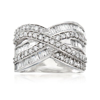 1.25 ct. t.w. Baguette and Round Diamond Highway Ring in Sterling Silver
