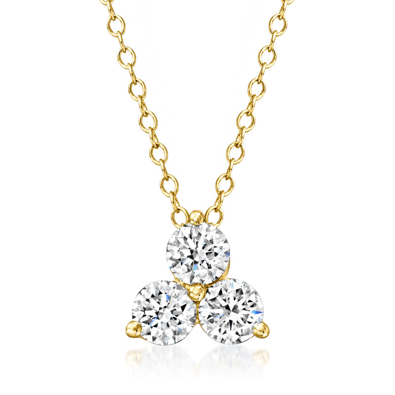 1.00 ct. t.w. Lab-Grown Diamond Three-Stone Pendant Necklace in 18kt Gold Over Sterling image number 0