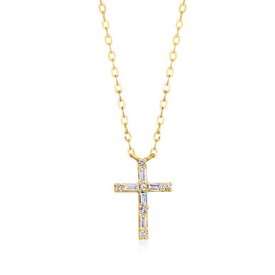 .13 ct. t.w. Lab-Grown Diamond Cross Necklace in 14kt Yellow Gold