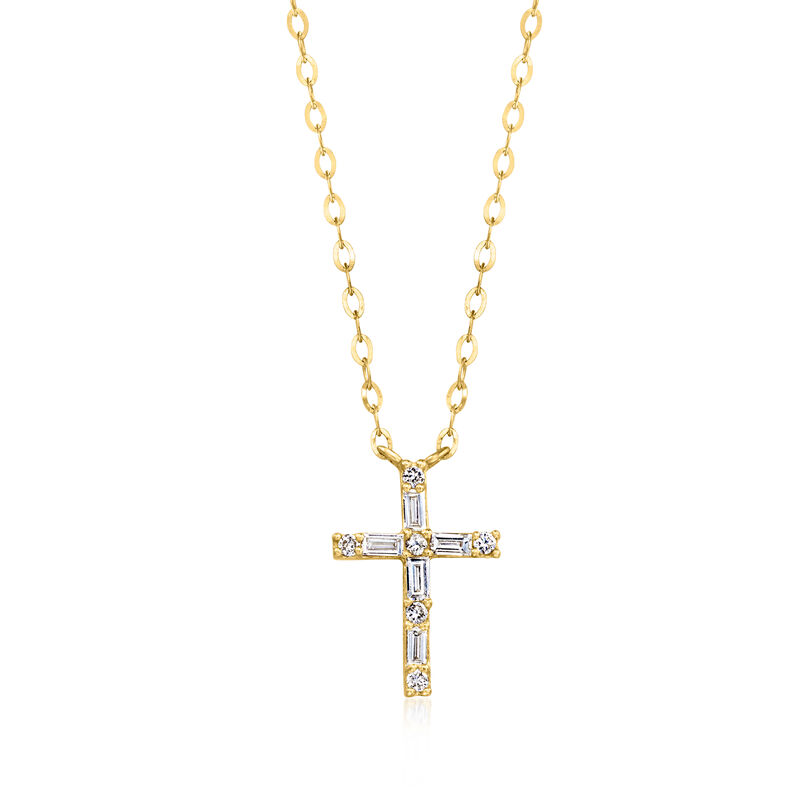 .13 ct. t.w. Lab-Grown Diamond Cross Necklace in 14kt Yellow Gold. 16" image number 1