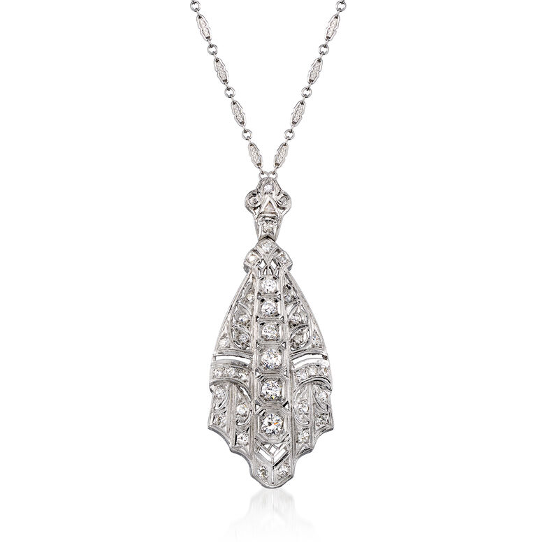 C. 1990 Vintage 1.65 ct. t.w. Diamond Pendant Necklace in Platinum and 14kt White Gold image number 0