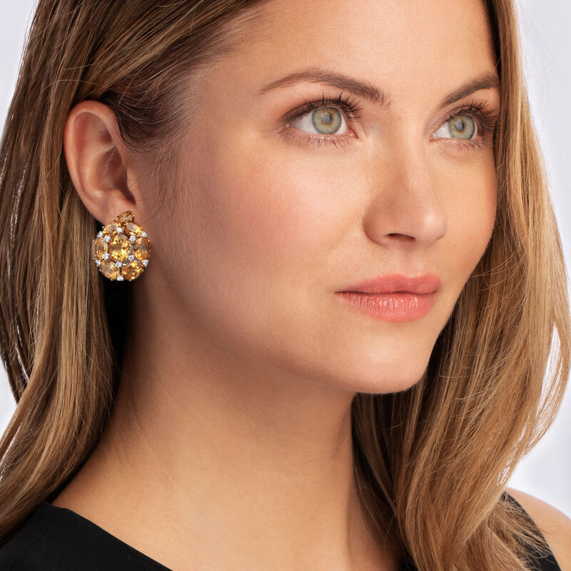 C. 1980 Vintage 26.00 ct. t.w. Citrine and .90 ct. t.w. Diamond Earrings in 18kt Two-Tone Gold image number 1