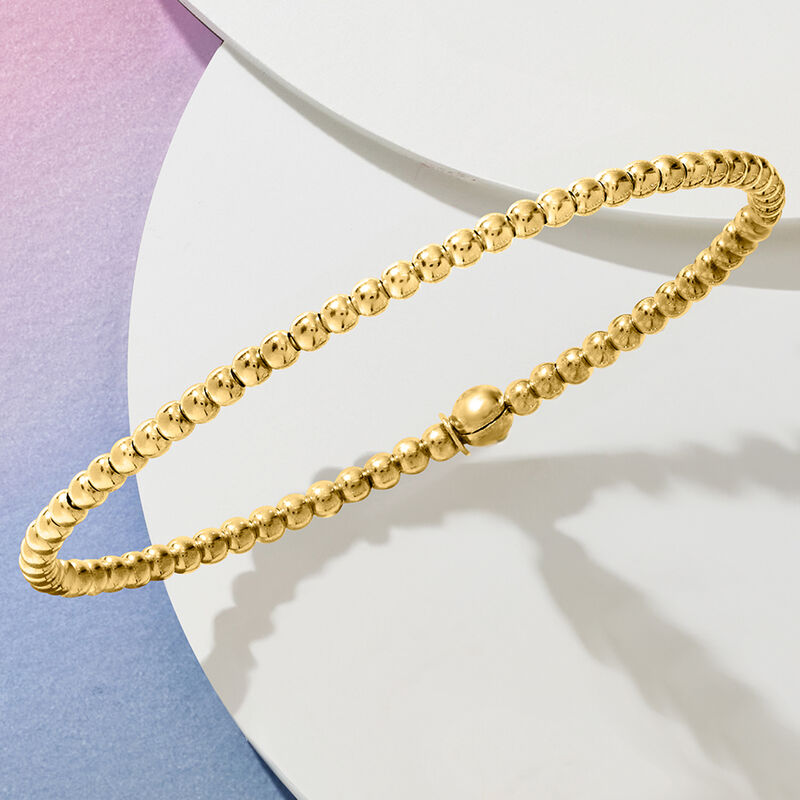 Italian 3mm 18kt Gold Vermeil Bead Stretch Bracelet image number 2