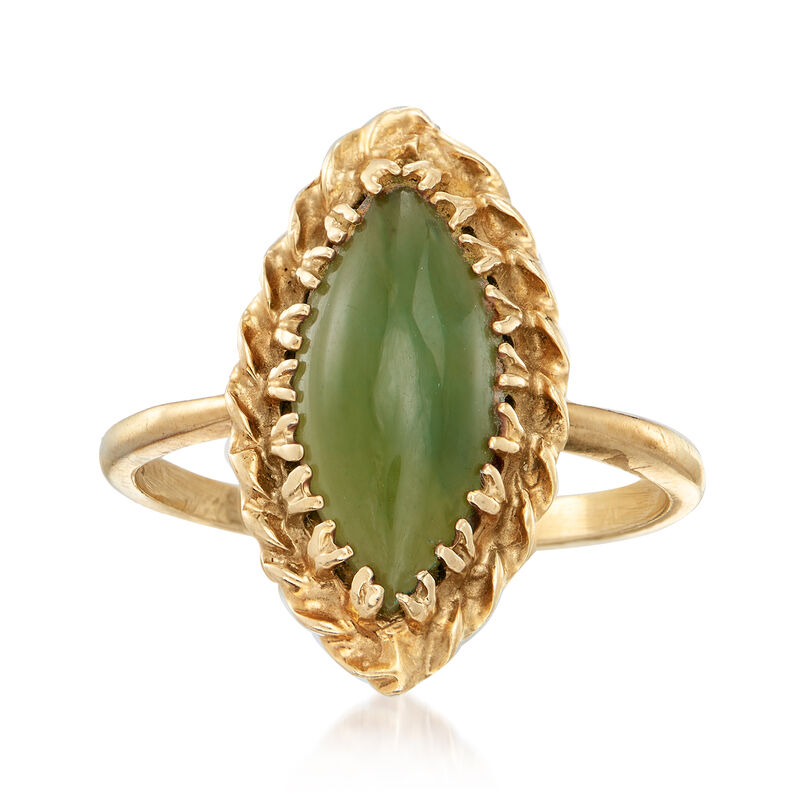 C. 1970 Vintage Jade Marquise-Shaped Ring in 10kt Yellow Gold. Size 7.25 image number 0