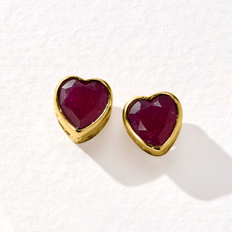 1.50 ct. t.w. Ruby Heart Stud Earrings in 18kt Gold Over Sterling  image number 2