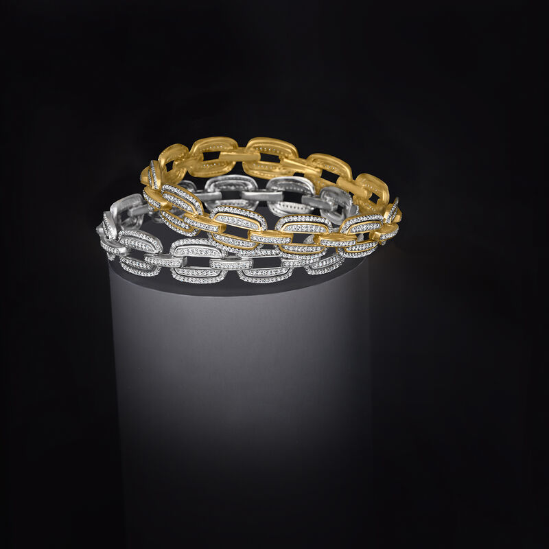 2.00 ct. t.w. Diamond Rectangular-Link Bracelet in 18kt Gold Over Sterling image number 2