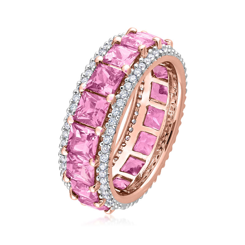 5.75 ct. t.w. Pink Sapphire and .64 ct. t.w. Diamond Eternity Band in 14kt Rose Gold image number 1