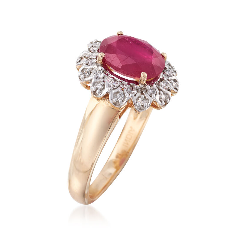 Ruby and .20 ct. t.w. Diamond Ring in 14kt Yellow Gold image number 2