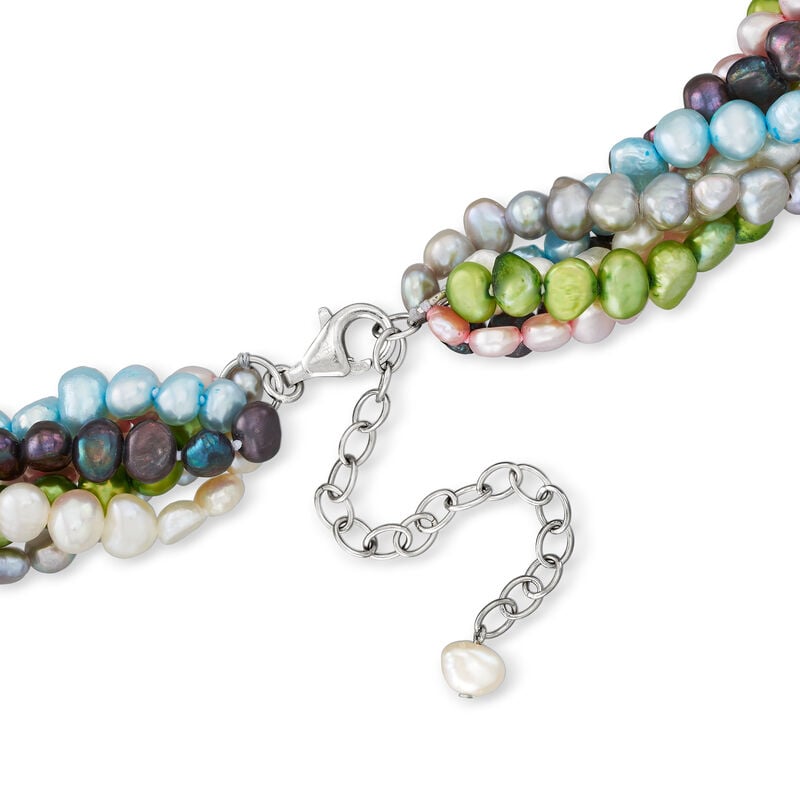 5-7mm Multicolored Cultured Pearl Torsade Necklace with Sterling Silver image number 2