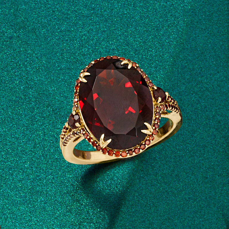 11.20 ct. t.w. Garnet and .36 ct. t.w. Red Diamond Ring in 14kt Yellow Gold image number 4