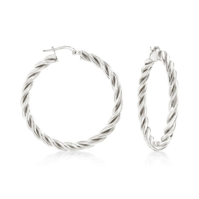 Italian Sterling Silver Twisted Hoop Earrings. 1 1/2&quot; image number 0
