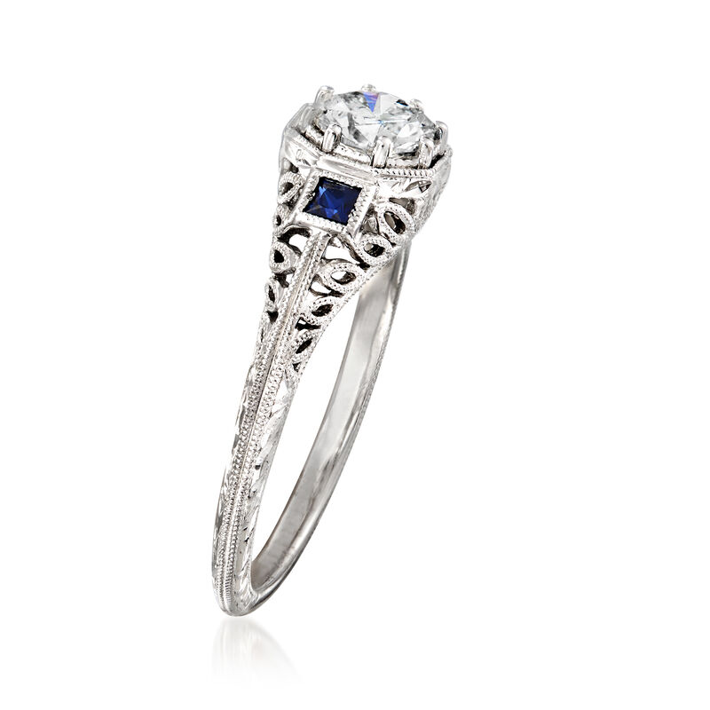 .56 Carat Diamond and .13 ct. t.w. Sapphire Engagement Ring in 14kt White Gold image number 2