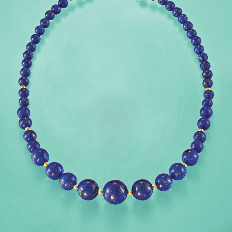6-13mm Lapis Bead Graduated Necklace with 14kt Yellow Gold image number 2