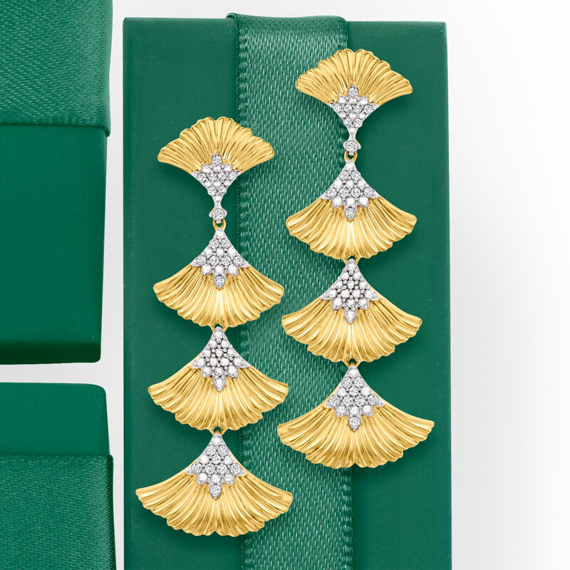 .27 ct. t.w. Diamond Ginkgo Leaf Drop Earrings in 18kt Gold Over Sterling image number 3
