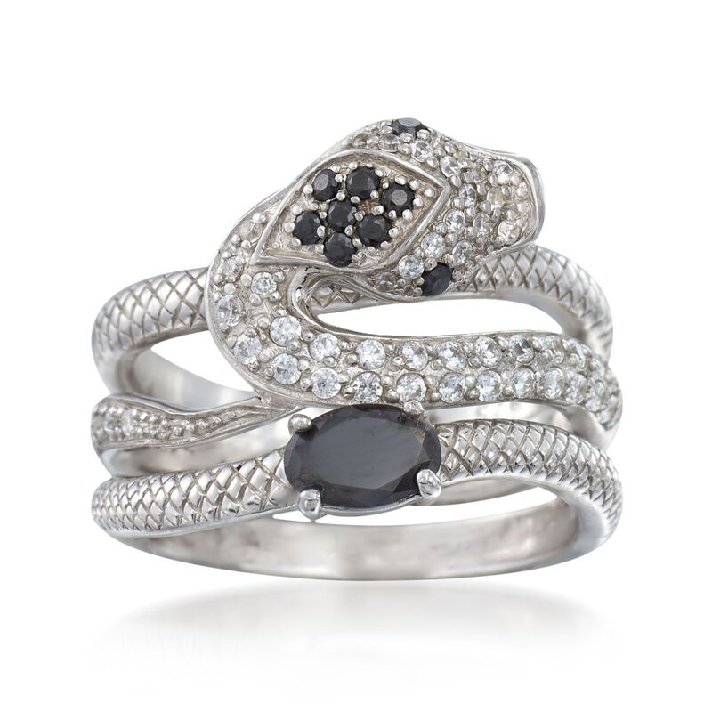 Black Agate and 3.70 ct. t.w. White Topaz Jewelry Set: Three Sterling Silver Snake Rings image number 0