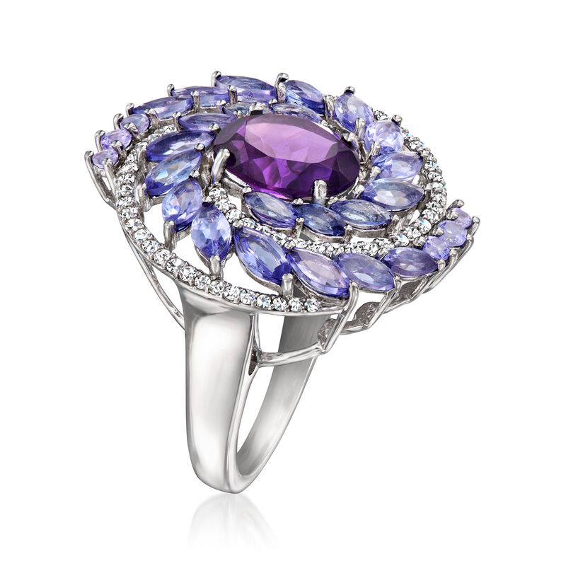 2.00 Carat Amethyst and 2.30 ct. t.w. Tanzanite Ring with .50 ct. t.w. White Zircons in Sterling Silver image number 2