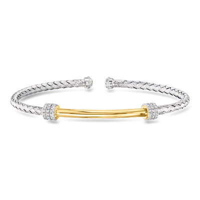 Charles Garnier "Aurora" .30 ct. t.w. CZ Bar Cuff Bracelet in Sterling Silver and 18kt Gold Over Sterling
