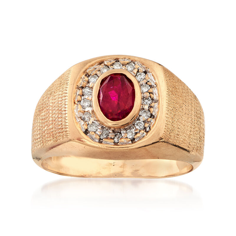 C. 1970 Vintage .85 Carat Ruby and .20 ct. t.w. Diamond Ring in 10kt Yellow Gold. Size 9 image number 0