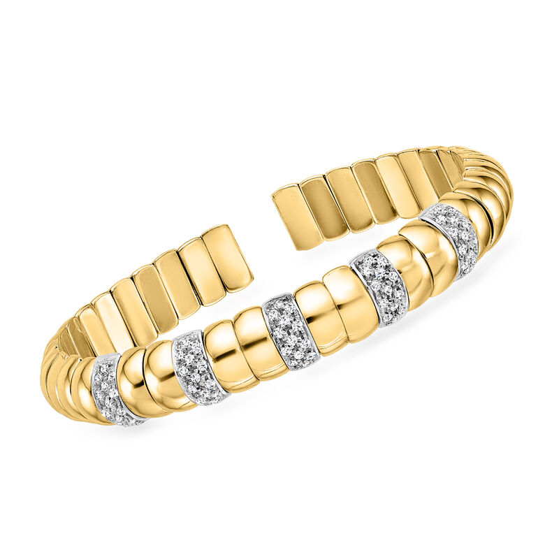 Italian .85 ct. t.w. Diamond Station Cuff Bracelet in 14kt Two-Tone Gold. 7&quot; image number 0