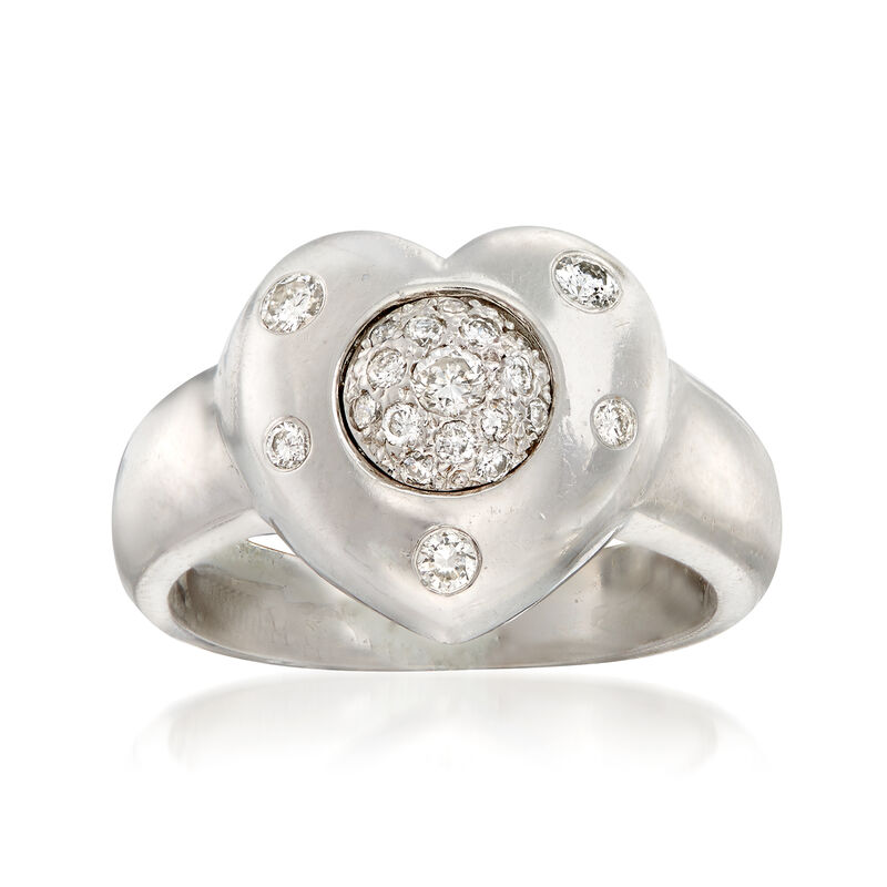 C. 1980 Vintage .35 ct. t.w. Diamond Heart Ring in 14kt White Gold image number 0