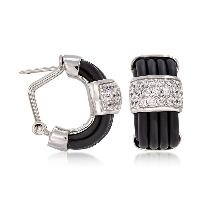 Belle Etoile &quot;Adagio&quot; 1.00 ct. t.w. CZ and Black Rubber Earrings in Sterling Silver image number 2