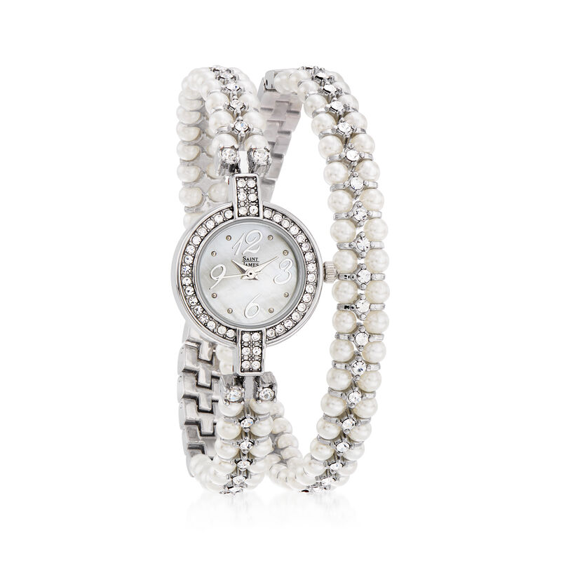 Saint James Women's Mother-Of-Pearl and Crystal Double-Wrap 22mm Watch in Silvertone image number 0
