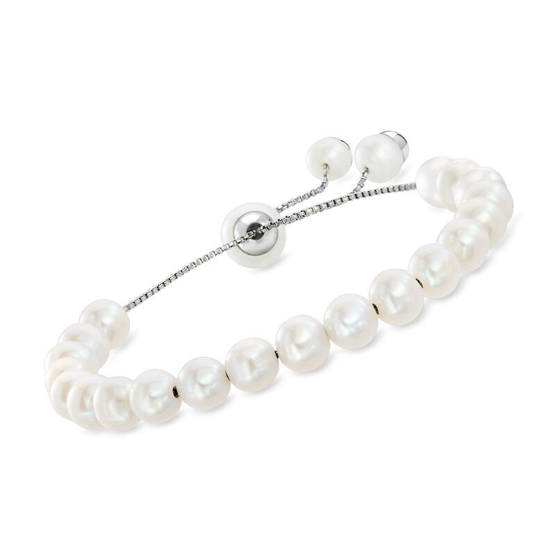 6-9mm Cultured Pearl Bolo Bracelet in Sterling Silver image number 0